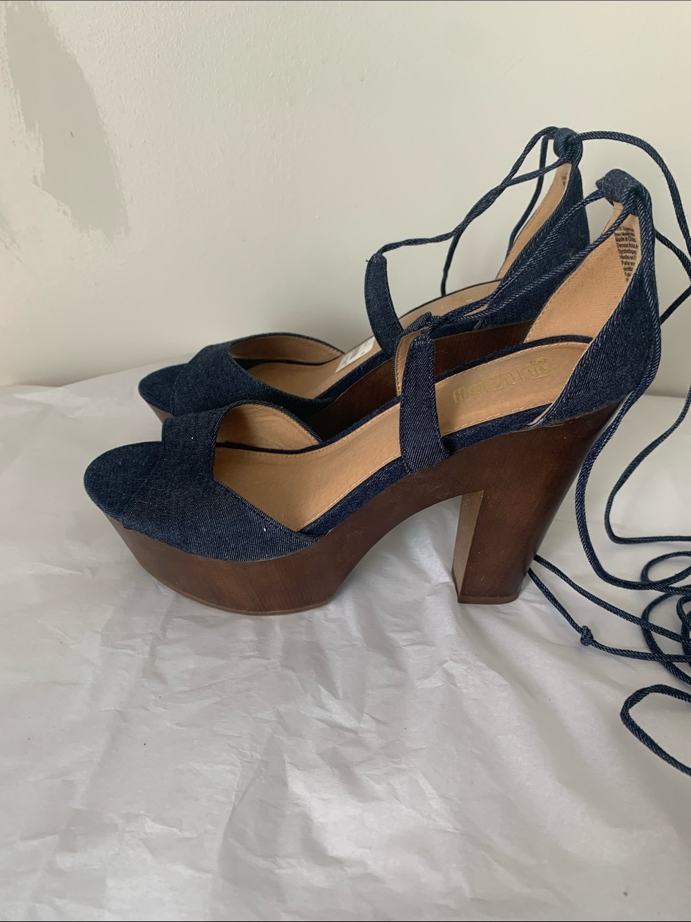 Denim Lace-Up Women's Sandals - Navy